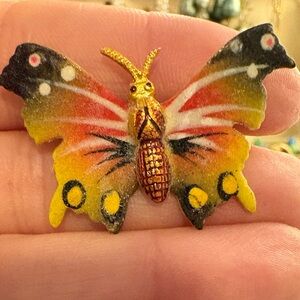 Vintage Colorful Butterfly Brooch-Signed Korea
